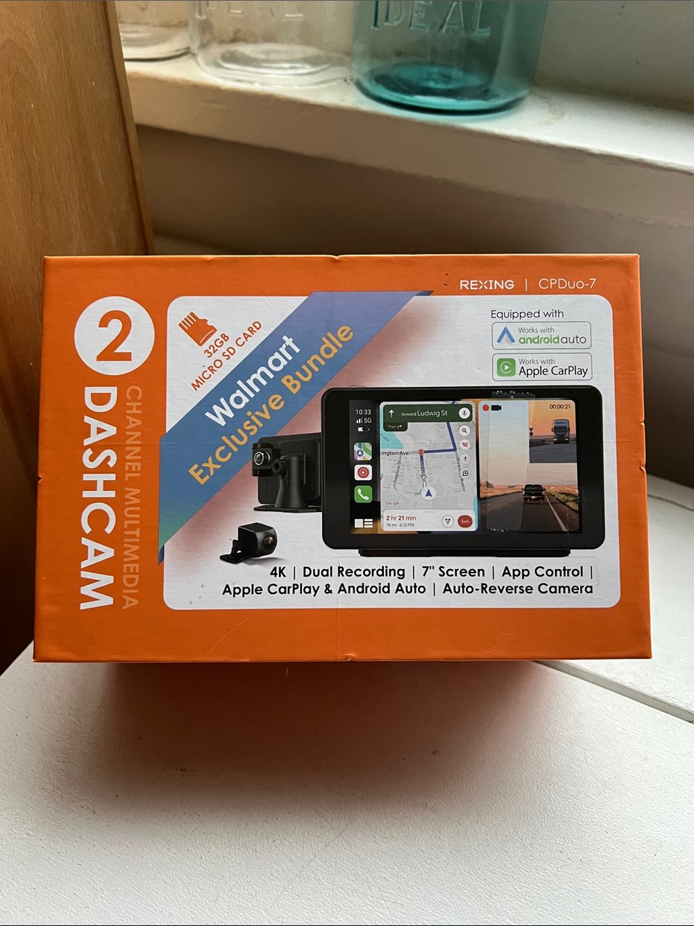 2-Channel Orange Dashcam Bundle with 7" Screen e- Apple CarPlay & Android Auto